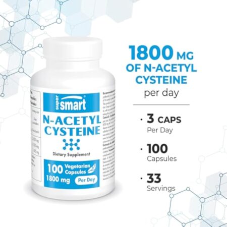 N-Acetyl Cysteine (NAC) - Suramplificateur de Glutathion - Antirouille et Détoxifiant - Anti-Âge - Protège le Foie - Mitoyen le Agression Oxydatif - 100 Gélules Végétales - Rien OGM - Rien Gluten - Supersmart – Image 5